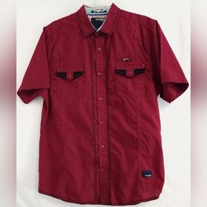 Hi Rez Short Sleeve Button-Down Red Shirt Slim Fit Men's Size XL